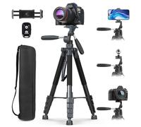 UBeesize 74" Camera Tripod with Phone Holder and Remote, Heavy Duty Tripod Stand with Portable Bag for Phone and Camera, Compatible with DSLR Cameras, Cell Phones, Spotting Scopes and Binoculars