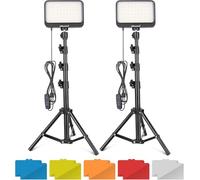 UBeesize LED Video Light Kit, 2Pcs Dimmable Continuous Portable Photography Lighting with Adjustable Tripod Stand & 5 Color Filters for Tabletop/Low-Angle Shooting, for Zoom, Game Streaming, YouTube