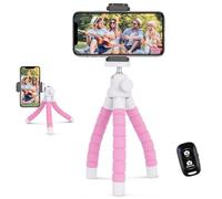 UBeesize Mobile Phone Tripod for Smartphone - Non-Slip, Lightweight, Mini with Bluetooth Remote Control for Travel, Camping, Selfie - Pink