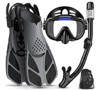 Ubekezele 2022 Schnorchelausrüstung für Erwachsene, Herren, Damen, 4-in-1 Schnorchel-Set mit Panorama-Sicht, Tauchmaske, Anti-Beschlag, Flossen und Reisetasche zum Schwimmen, Schnorcheln und Tauchen
