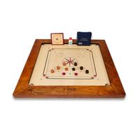 Uber Games - Bulldog Carrom Board Set & Stand - 37” x 37” Official Size playing board Including Carrom Men, Striker & Powder - Hardwood edges for better rebound - Made in India