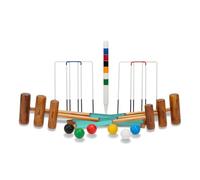 Uber Games Family 6 Player Croquet Set - Premium Outdoor Garden Croquet Game for All Ages with 6 Hardwood Mallets in Varying Heights, 6 Durable 9oz Balls, 6 Steel Hoops, and Hardwood Centre Peg