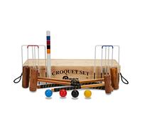 Uber Games Family Croquet Set with Wooden Box - Contains 4 different sizes of mallets, 4 moulded plastic croquet balls, 6 steel hoops