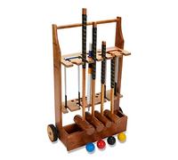 Uber Games Family Croquet Set with Wooden Trolley - Contains 4 different sizes of mallets, 4 moulded plastic croquet balls, 6 steel hoops