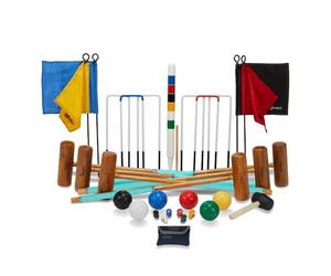 Uber Games Garden 4 Player Complete Croquet Set - Includes 4 Hardwood Mallets, 4 Composite Balls, 6 Steel Hoops, 1 Centre Peg, Hoop Smasher & Corner Flags - Premium Outdoor Game for Family Gatherings