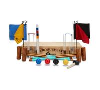 Uber Games Garden Croquet Set with Wooden Box - Contains 4 mallets in 2 sizes (2 x 34 and 2 x 38), 4 x 12oz moulded plastic croquet balls, 6 steel hoops, 1 hoop mallet and 4 corner flags