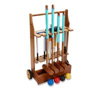Uber Games Garden Croquet Set with Wooden Trolley - Contains 4 mallets in 2 sizes (2 x 34 and 2 x 38), 4 x 12oz moulded plastic croquet balls, 6 steel hoops, 1 hoop mallet and 4 corner flags