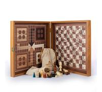Uber Games Manopoulos - Classic 4 In 1 Combo Games Set In Walnut Replica Wooden Case