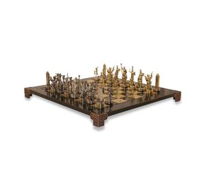 Uber Games Poseidon Chess Set - Zinc Gold & Silver Greek Statue Pieces, Raised 36cm x 36cm Board with Bronze Pillars, Foldable Wooden Storage Box, Detailed Chess Set with Rules Included