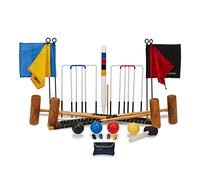 Uber Games Pro 4 Player Croquet Set - Premium Wooden Mallets in 2 Sizes, 16oz Composite Balls, Steel Hoops with Stability Carrots, Corner Flags, Coloured Clips & Hardwood Centre Peg