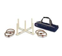 Uber Games - Wooden Quoits Set - Traditional Lawn Game - Pine Wood Base & Pegs - Rope Throwing Hoops - Canvas Bag Included
