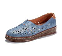 UberDeco Women's Leather Loafers Moccasins Slip-on Flats Walking Driving Boat Nursing Shoes (Blue, UK6.5)