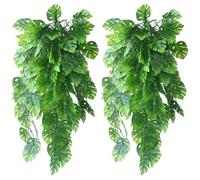 UBERMing 2 PCS Artificial Monstera Leaves Artificial Ivy Leaf Garland Plants Vine Hanging Faux Tropical Monstera Palm Leaves Fake Ivy Plants for Indoor Outdoor Home Garden Wall Décor Hanging Vines