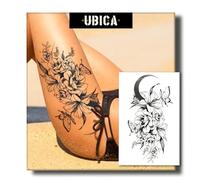 UBICA 2 Sheets Semi Permanent Tattoos, Temporary Tattoo for Women, Lasts 7-15 Days Water-Resistant Fake Tattoo Stickers, Realistic Flower Design for Party (7.5x4.8 in), Non-Reflective & Safe for Skin