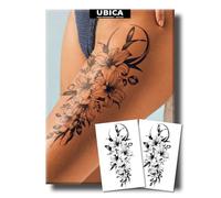 UBICA 2 Sheets Semi Permanent Tattoos, Temporary Tattoo Lasts 7-15 Days Water-Resistant Fake Tattoo Stickers, Realistic Flower Design for Party, Non-Reflective & Safe for Skin(Lily & Moon)