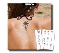 UBICA Coconut Tree Semi Permanent Tattoo, 2 Sheets Fine Line (Sun & Mountain Beach) Temporary Tattoo, Waterproof Hawaii Tattoos for Vacation Holiday Party, Lasts 1-2 Weeks Body Art for Back Arm