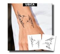 UBICA Hummingbird Semi Permanent Tattoo, 2 Sheets Realistic Hummingbirds Lily Flower Temporary Tattoo, Minimalist Line Small Tattoos for Arm Waist, Lasts 7-15 Days, Waterproof & Non-reflective