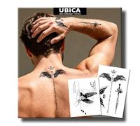 UBICA Semi Permanent Tattoos, 2 Sheets Large Realistic Temporary Fake Tattoos for Men Back Chest Arms, Waterproof and Non-Reflective, Last 2 Weeks, Crown Weight Quotes Wings & Flying Swallow