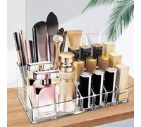 Ubitree Makeup Organizer, Acrylic Lipstick Rack with 16 Sections for Lipstick, Makeup Brush, Eyeliner, Nail Gel Perfume, Save Space Cosmetic Storage Tray for Bathroom, Dressing Room, Bedroom