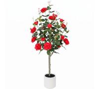 UBJQWQXM Synthetic Rose Tree Artificial Plant Faux Flower Topiary With Planter Potted Home Decoration For Entryways Patios Living Rooms Garden Corners, Array, Red