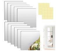 UBJUBT 12 Pack Self Adhesive Mirrors, Thickened Acrylic Mirror Tiles, Stick On Wall Mirrors Sheets Removable with Stickers, High Clear for Bathroom, Bedroom, Door, Home Decoration(15x15cm)