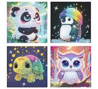 UBJUBT 4PCS Diamond Art Kits for Adults and Kids, Cute Animals 5D Diamond Arts and Crafts Set, DIY Crystal Art Mosaic Kits for Kids, Beginner, Perfect for Living Room Wall Decoration (B)