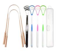UBLNNFY Copper Tongue Scraper Set Tongue Cleaner Kits Plastic Oral Tongue Cleaning Tools Brush for Fresh Breath and Mouth Hygiene Care with Travel Case (2.4”x5.1”)