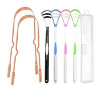 UBLNNFY Copper Tongue Scraper Set Tongue Cleaner Kits Plastic Oral Tongue Cleaning Tools Brush for Fresh Breath and Mouth Hygiene Care with Travel Case (3.0” x 5.0”)