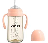 UBMOM No-spill, Backflow prevention Sippy Cup with Straw, PPSU Learner Cup with Handle for Baby and Toddlers, BPA free, 9.47oz (Strawberry)