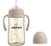 UBMOM No-spill, Backflow prevention Sippy Cup with Straw, PPSU Learner Cup with Handle for Baby and Toddlers, BPA free, 9.47oz (Chocolate)