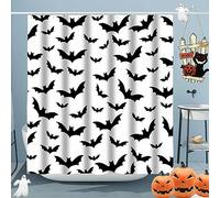 ubnlkto Spooky Halloween Shower Curtain Decor, Gothic Horror Halloween Black and White Bats Shower Curtains Polyester Fabric Bathroom Decoration Bath Curtains Hooks Included 72x72 Inch