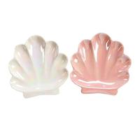 UBOHUZ 2PCS Shell Trinket Dish, Ceramic Ring Holder/Jewelry Tray Cute Organizer Plate Vanity Decorations Accessories For Home Décor Bathroom for Women(Beige+Pink)