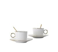 UBOHUZ 2Sets 250ml Phnom Penh Coffee Cup and Plate Set Home Ceramic Office Water Light Luxury Afternoon Tea Couple Pair for Couples