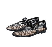 UBOHUZ Air-mesh Flats Women Round Toe Cutout Summer Shoes Ankle Belt Hollow Out Big Size For Women(Color 5,Size45)