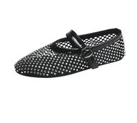 UBOHUZ Crystal Rhinestone Fishnet Ballet Flats Woman Rivet Mesh Shoes Ladies Summer Plus Size 44 For Women(Black,Size38)
