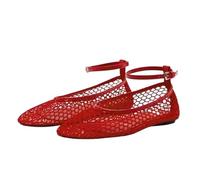 UBOHUZ Fashion Hollow Design Mesh Breathable Women's Flats Sexy T-Strap Belt Buckle Ballet Shoe Non-Slip Soft Sole Cozy Shoes For Women For Women(Red,Size41)