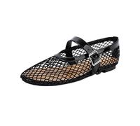 UBOHUZ Fashion Round Toe Fish NetFlats Shoes Women Summer Shallow Buckle Ballet Footwear Ladies For Women(Black,Size48)