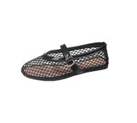 UBOHUZ Fishnet Ballet Flats Woman Chic Hollow Out Lace Shoes Ladies Summer Sandals Breathable Mesh For Women(Black,Size40)