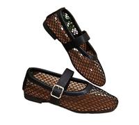 UBOHUZ Flat Single Shoes Women Fashion Round Head Shallow Mouth Mesh Cloth Metal Buckle Soft Sole Non-slip Low-top For Women(Size 38)