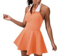 UBOHUZ Tennis Dress Women Sports One Piece Tennis Dress Yoga Tank Top Polo Collar Golf Badminton Skirts Halter V-Neck Backless Dresses for Tennis，Golf(Orange,M)