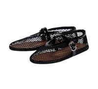 UBOHUZ Women Flat Heels Mesh Buckles Cut Outs Ventilate Black Casual Summer Round Toe Shoes Woman Size 34-43 For Women(Black,Size42)