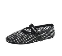 UBOHUZ Women Flats Fashion Ballet Crystal Shoes Summer Woman Rhinestone Soft And Breathable Mesh Sandals For Women(Black,Size43)