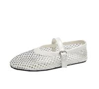 UBOHUZ Women Flats Fashion Ballet Crystal Shoes Summer Woman Rhinestone Soft And Breathable Mesh Sandals For Women(White,Size39)