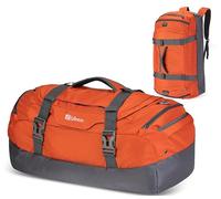 Ubon 55L Travel Duffel Backpack Waterproof 4-Way Holdall Gym Bag Orange | Large capacity, Shoe compartments, Padded straps, Foldable, Multi-functional, Wheel-less, Camping, Travel, Overnight, Fitness