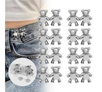 UBRAVE 8 Sets Cute Bear Pants Waist Tightener, Jean Buttons,Removable Pants Buttons,No Sew Metal Buttons,Simple Installation, Reusable and Adjustable,for Dresses Pants Jeans Sleeves Too Big-Silver