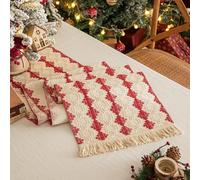 UBRAVE Macrame Table Runner Cream Beige Boho Table Runner with Tassels, Hand Woven Table Runner, Farmhouse Table Runner Kitchen Table Decoration for Holiday Parties and Everyday Use, 220cm