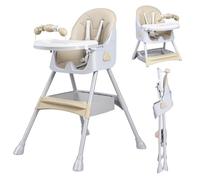 UBRAVOO 3-in-1 Foldable Baby High Chair, Portable Convertible Dining Highchair with Double-Layer Tray and Toy Rack (Pink)