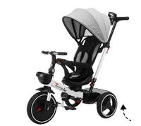 UBRAVOO 6-in-1 Baby Push Bike Steer Stroller,Learning Toddler Bike/Detachable Guardrail,Adjustable Canopy,Safety Harness,Folding Pedal,Storage Basket,Brake,Shock Absorption Design