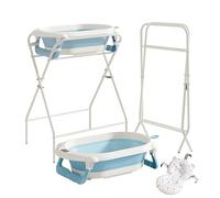 UBRAVOO Baby Bath with Stand, Baby Bathtub Foldable with Thermometer and Bath Pillow, Ergonomic Cushion and Drain Hose, Durable & Easy to Store, Best for Newborns & Babies Up to 12 Months (Blue)
