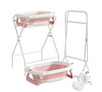 UBRAVOO Baby Bath with Stand, Baby Bathtub Foldable with Thermometer and Bath Pillow, Ergonomic Cushion and Drain Hose, Durable & Easy to Store, Best for Newborns & Babies Up to 12 Months (Pink)